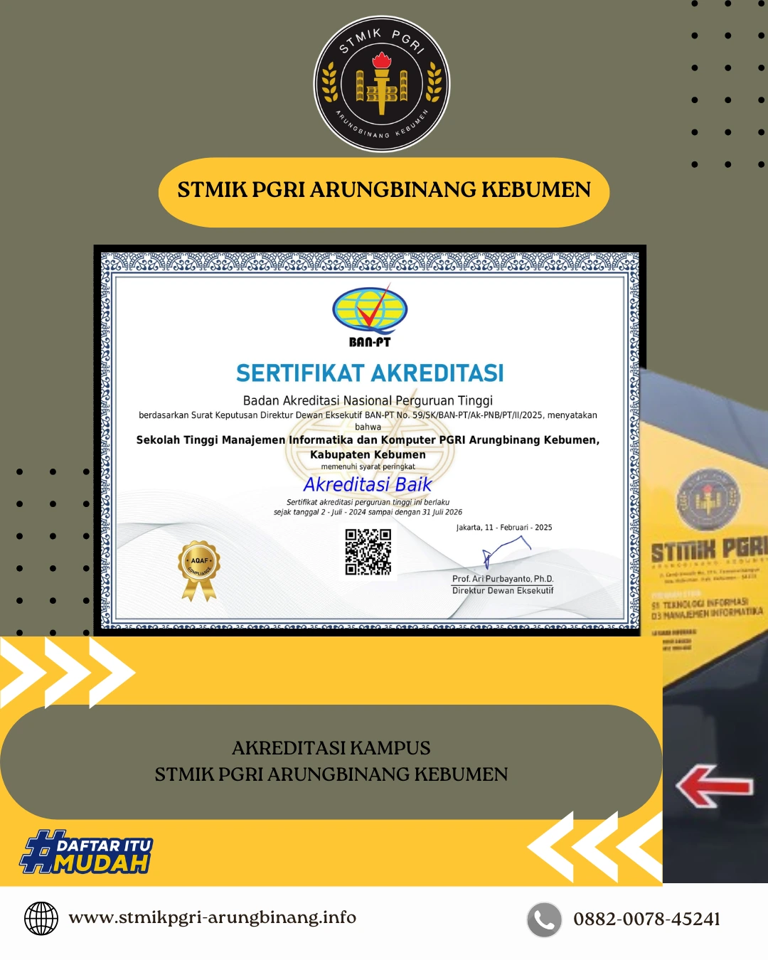 Akreditasi Kampus STMIK PGRI Arungbinang Kebumen
